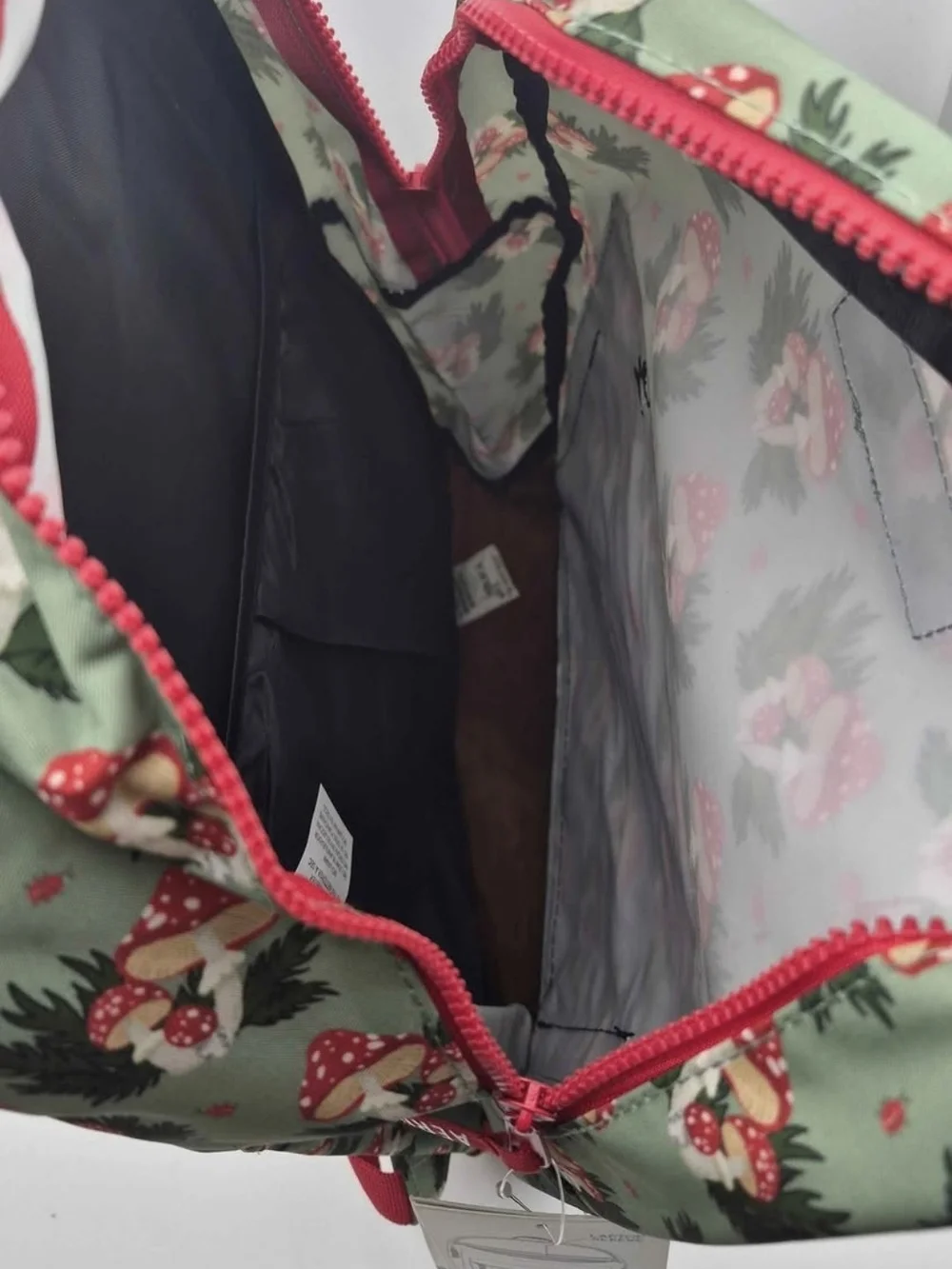 Aeropostale Mint Green With Mushroom Print Backpack with Red Accents NWT